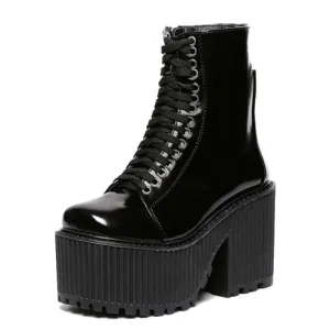 Rubber Sole Lace-Up Ankle Boots