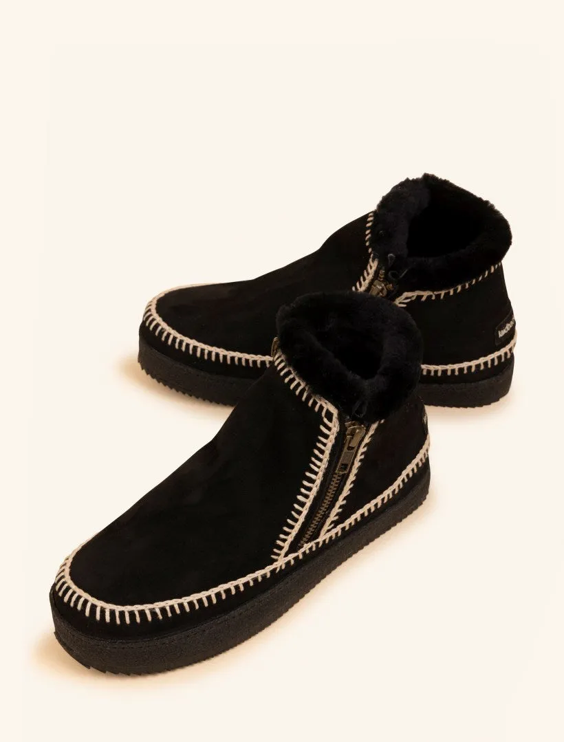 Setsu Low Side Zip Ankle Boot Black Suede