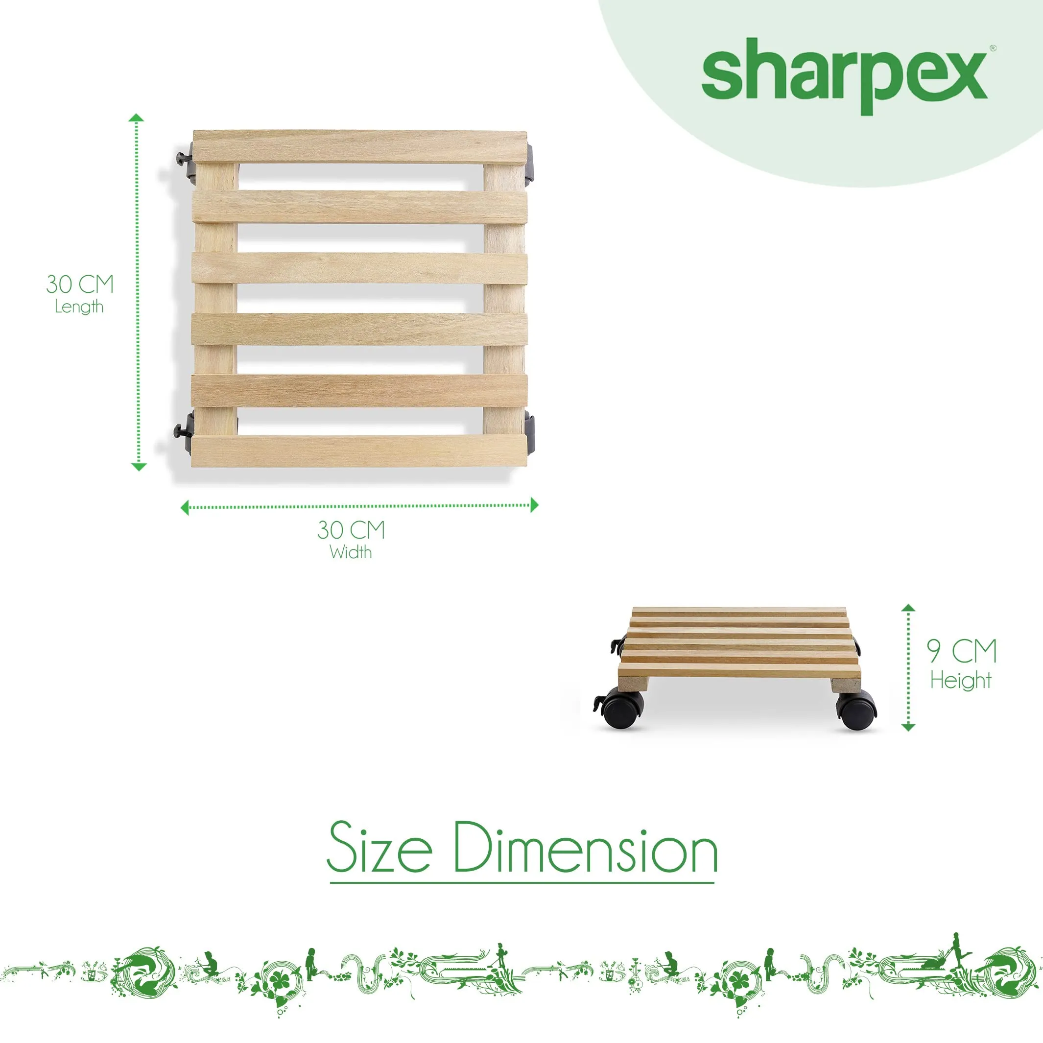 Sharpex Pack of 2 Wooden Trolley for Plants, Flower Pots | Heavy Duty Rolling Plant Stand with Locking Wheels | Squre Plant Roller Base for Indoor Patio Outdoor Potted Planter (Beige)