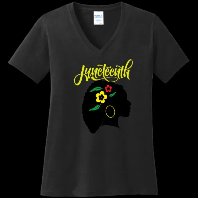 Silhouette of Life Women's Juneteenth V-Neck T-shirt - Ships from The US