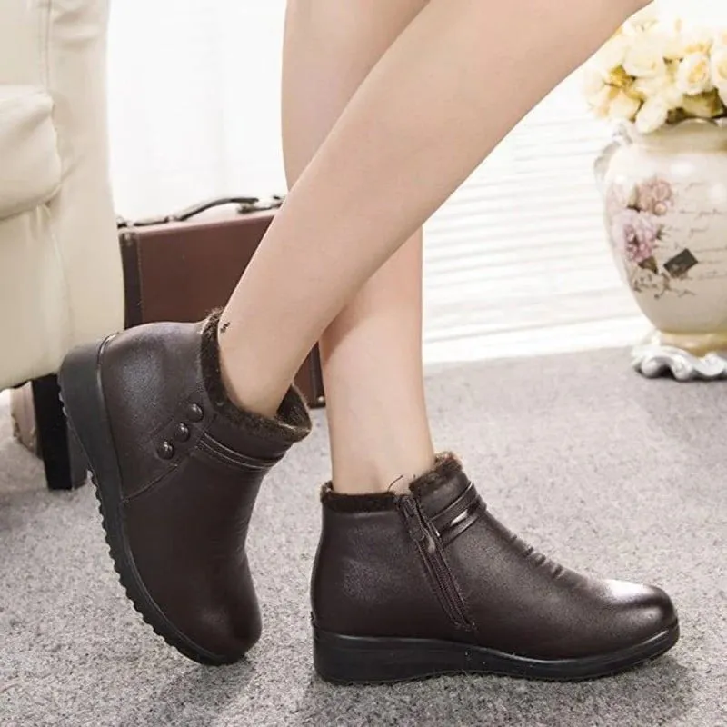 Snow Boots Women Leather Ankle Orthopedic Shoes