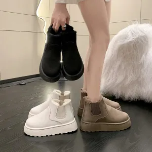 Sohiwoo Winter Women's Boots High-top Snow Boots Thickened Plush Warm Simple And Versatile Comfortable Outdoor Non-Slip Cotton Shoes