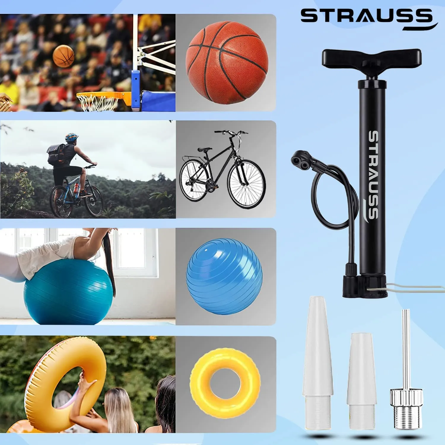 Strauss Bicycle Air Pump (Pack of 2 - Black)