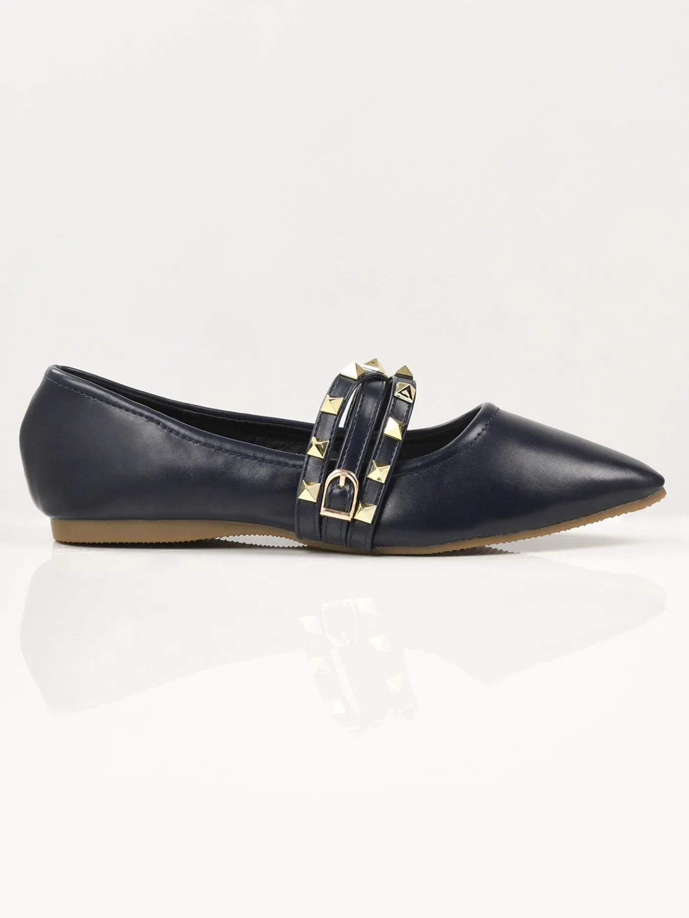 Studded Strap Shoes - Navy Blue