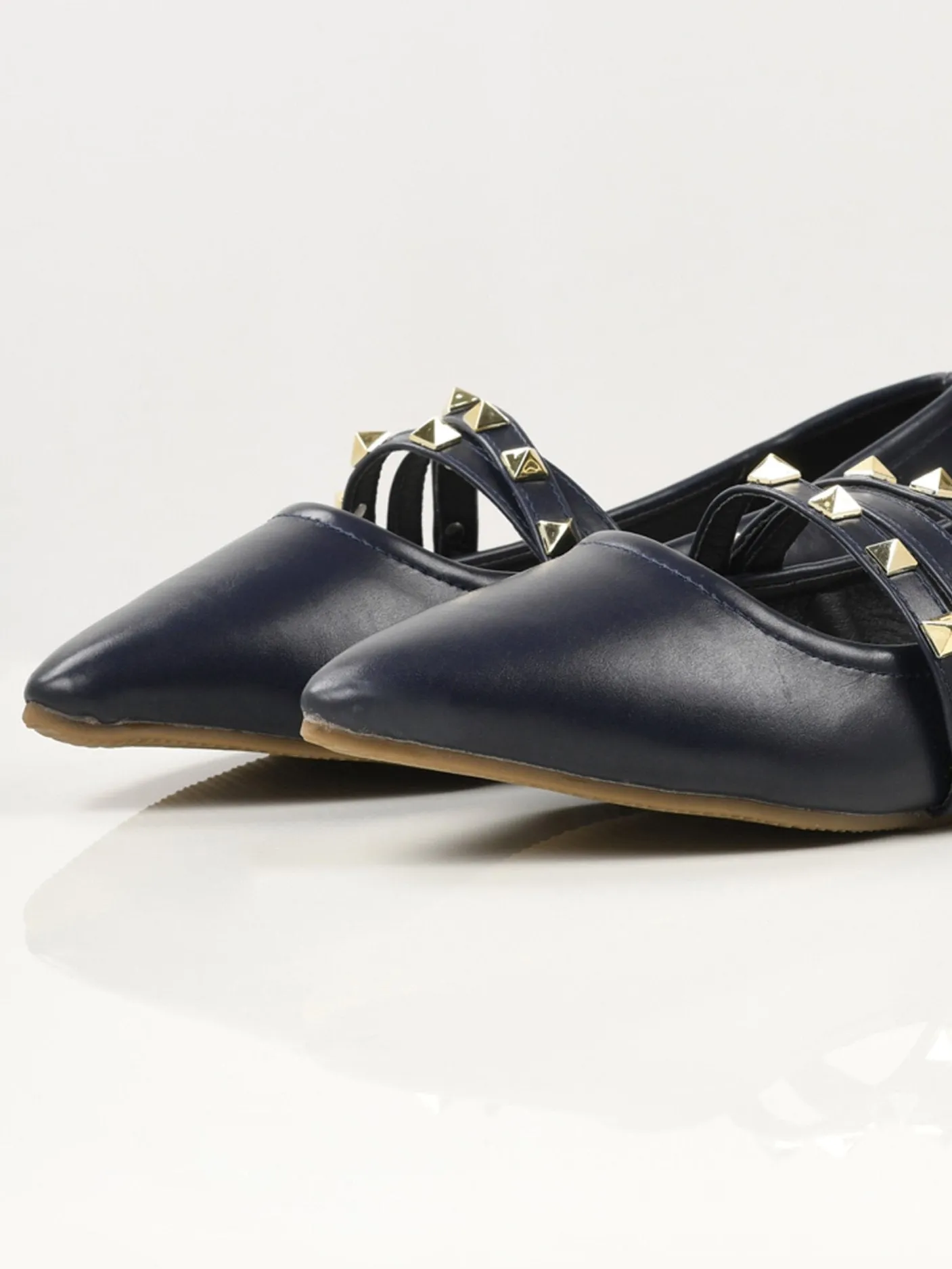 Studded Strap Shoes - Navy Blue