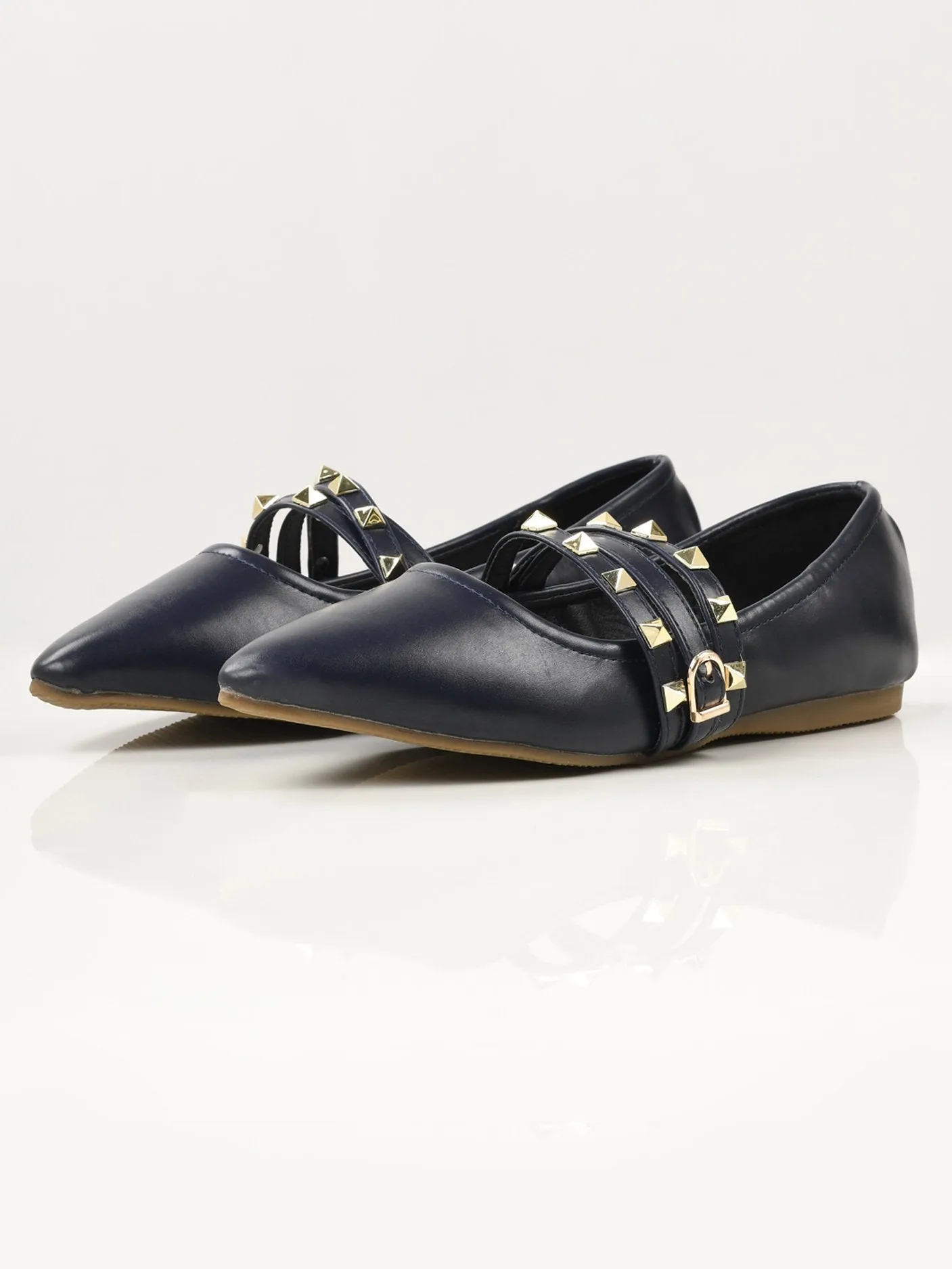 Studded Strap Shoes - Navy Blue