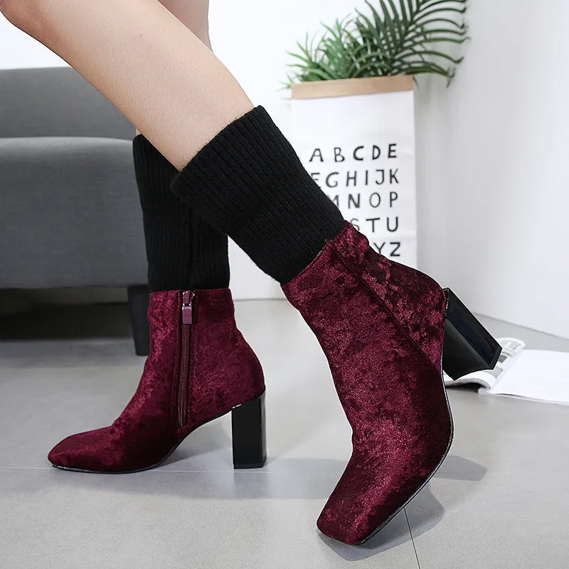 Stunning Velvet Heel Hight Women's Winter Boots