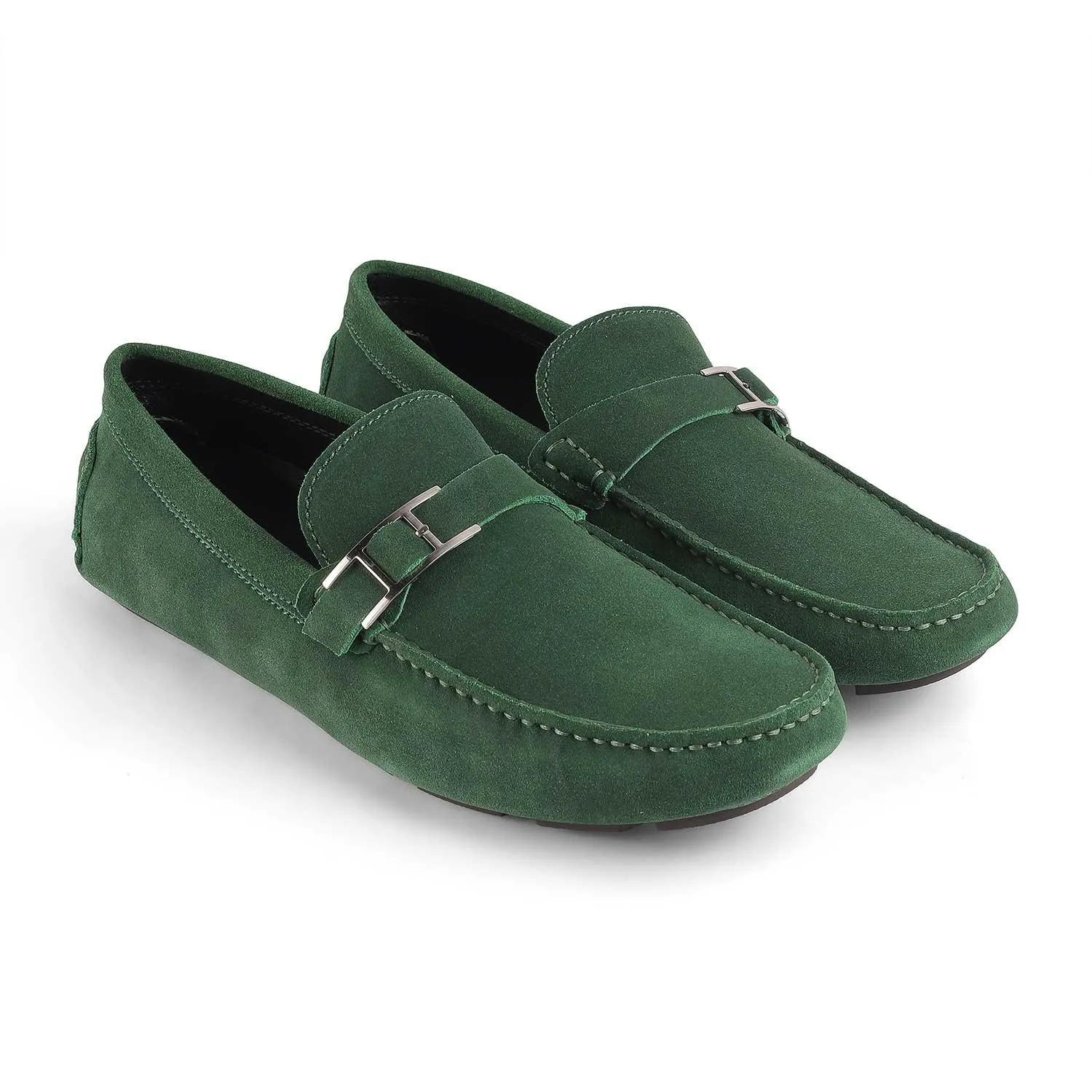 Tresmode Campin Green Men's Leather Driving Loafers