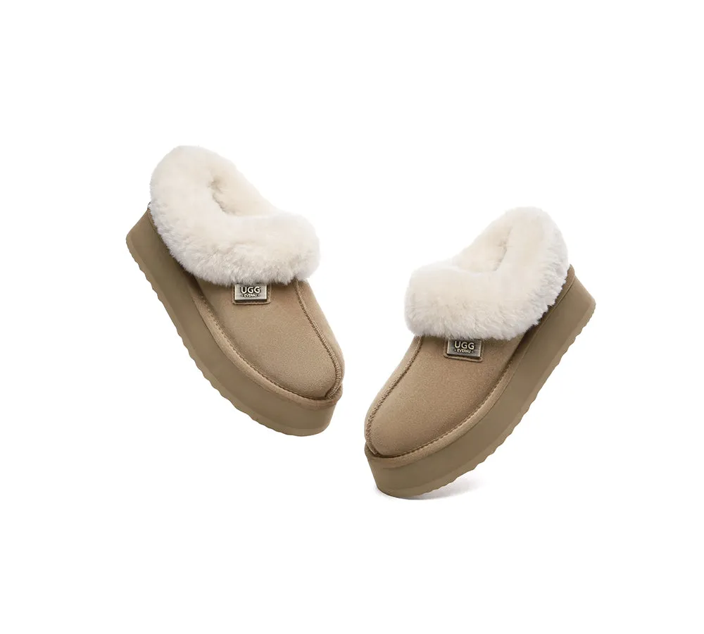 UGG EVERAU® UGG Slippers Women Sheepskin Wool Collar Ankle Platform Gabri