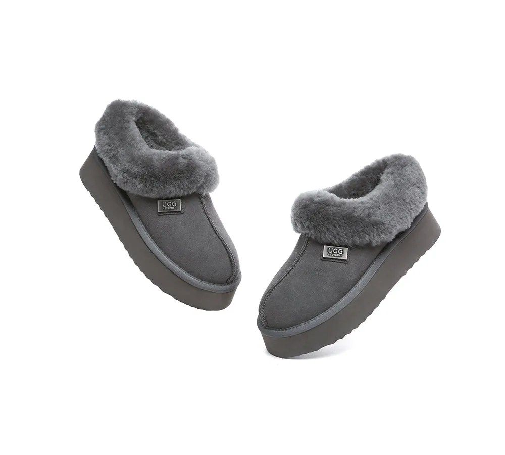 UGG EVERAU® UGG Slippers Women Sheepskin Wool Collar Ankle Platform Gabri