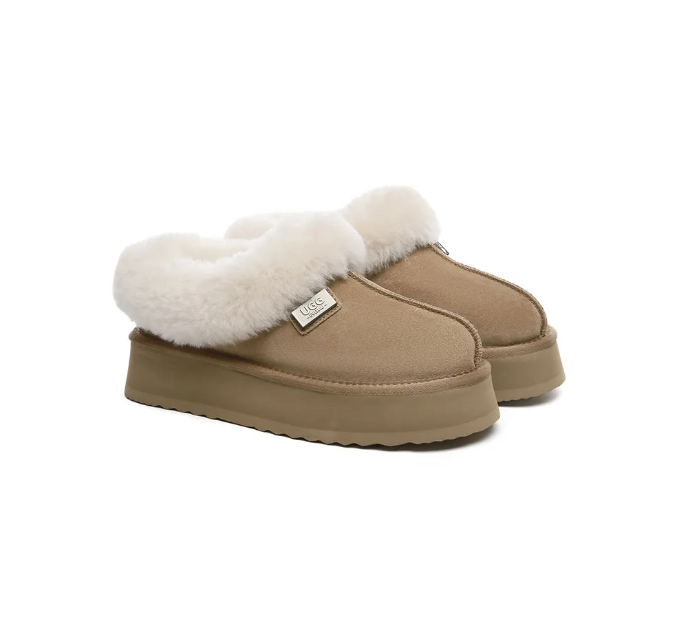 UGG EVERAU® UGG Slippers Women Sheepskin Wool Collar Ankle Platform Gabri