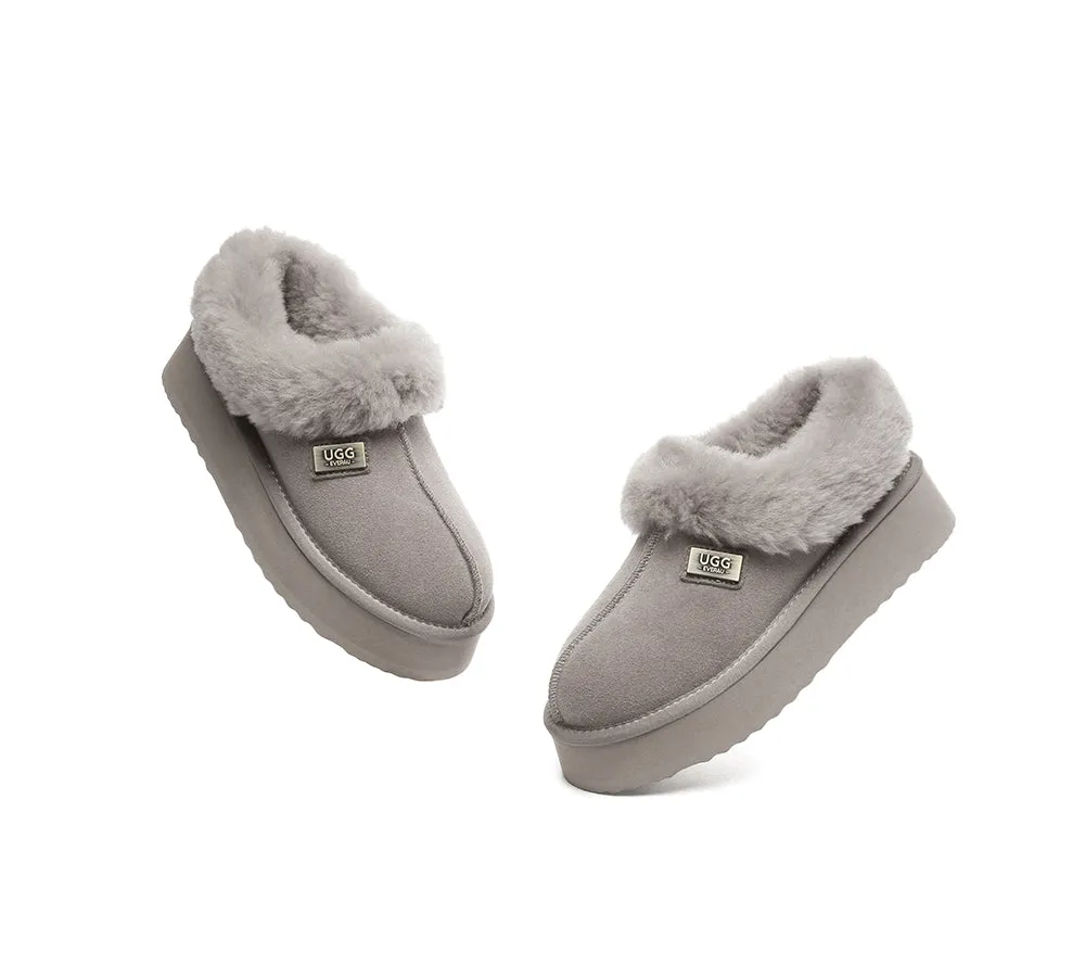 UGG EVERAU® UGG Slippers Women Sheepskin Wool Collar Ankle Platform Gabri