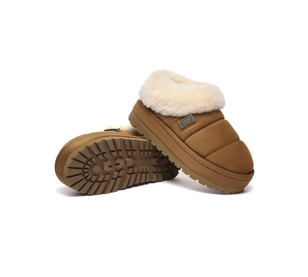 UGG EVERAU® UGG Slippers Women Sheepskin Wool Collar Ankle Platform Ulrika