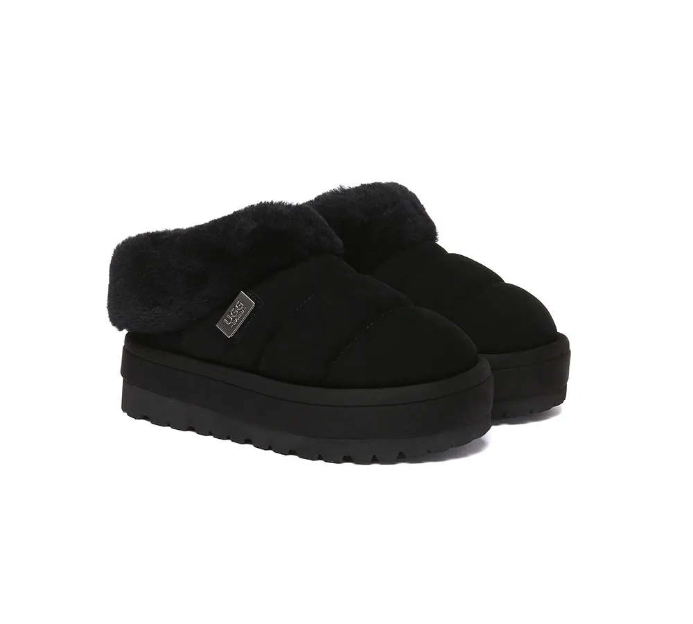 UGG EVERAU® UGG Slippers Women Sheepskin Wool Collar Ankle Platform Ulrika