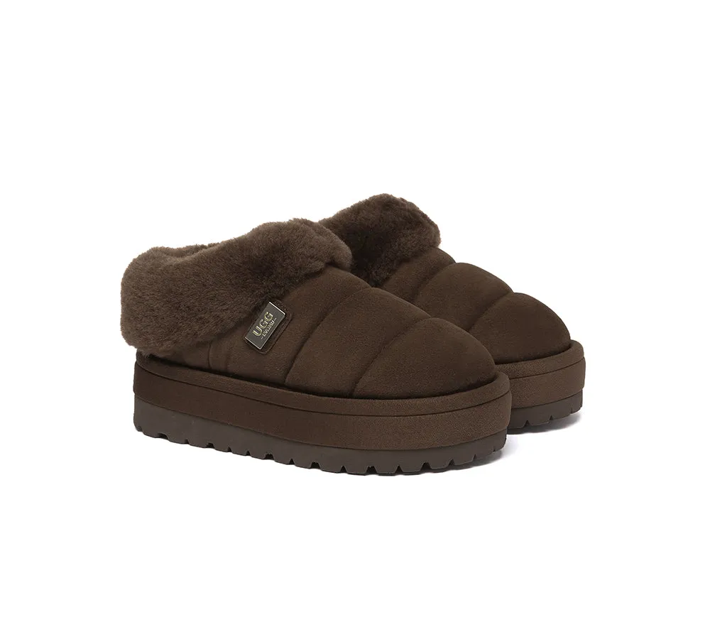 UGG EVERAU® UGG Slippers Women Sheepskin Wool Collar Ankle Platform Ulrika