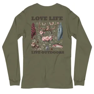 Unisex Long Sleeve Tee Exclusive Love Life Live Outdoors MRRL&O Print Designs