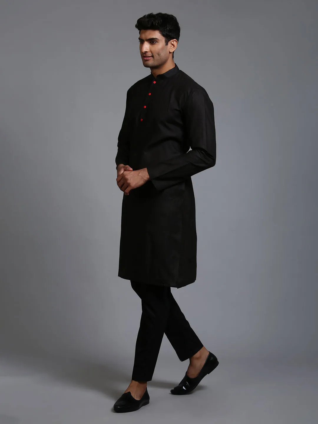 VASTRAMAY Men's Black Kurta Pant Set