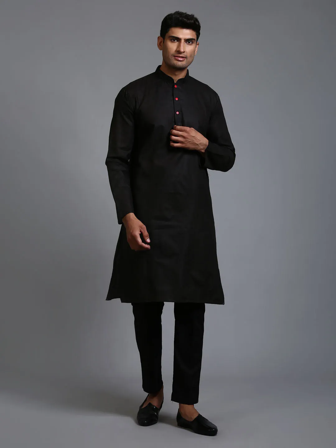 VASTRAMAY Men's Black Kurta Pant Set