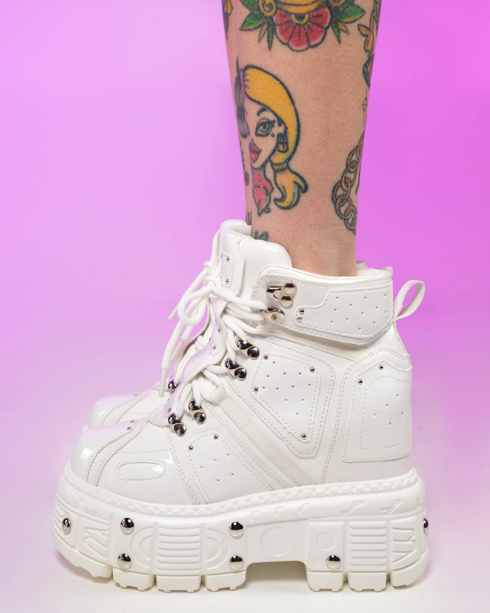 White Sky High Wedge Sneakers