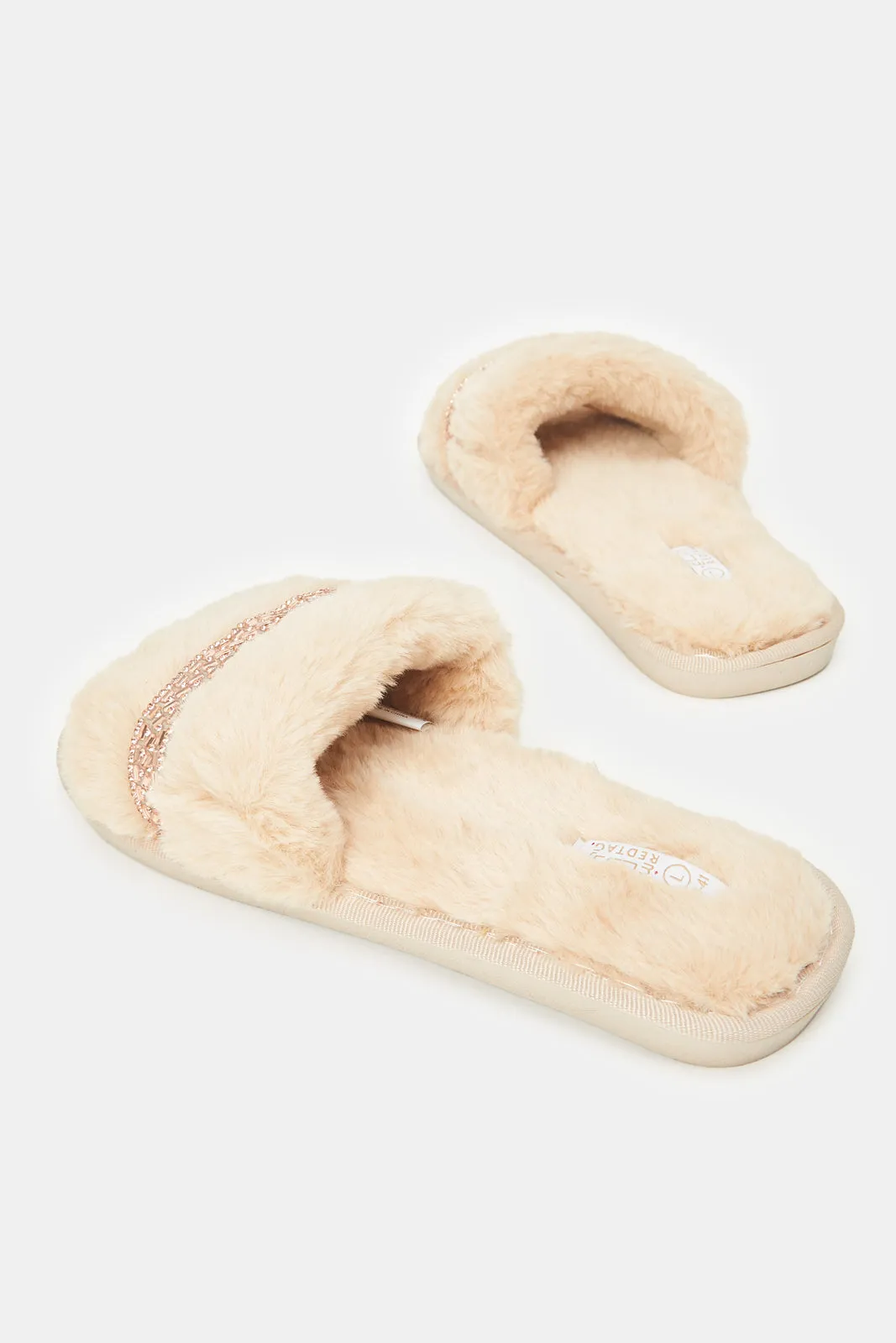 Women Beige Embellished Slipper