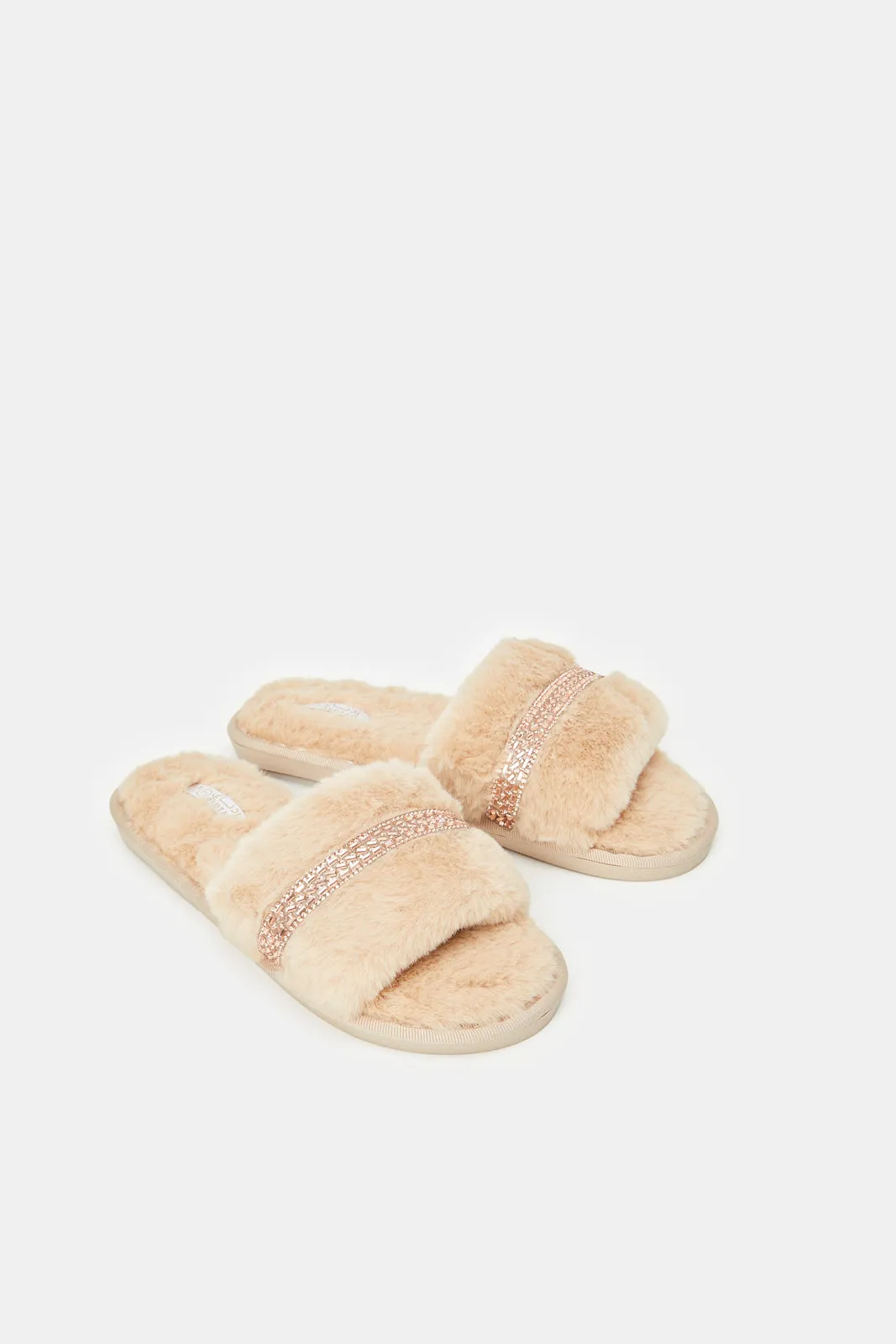 Women Beige Embellished Slipper