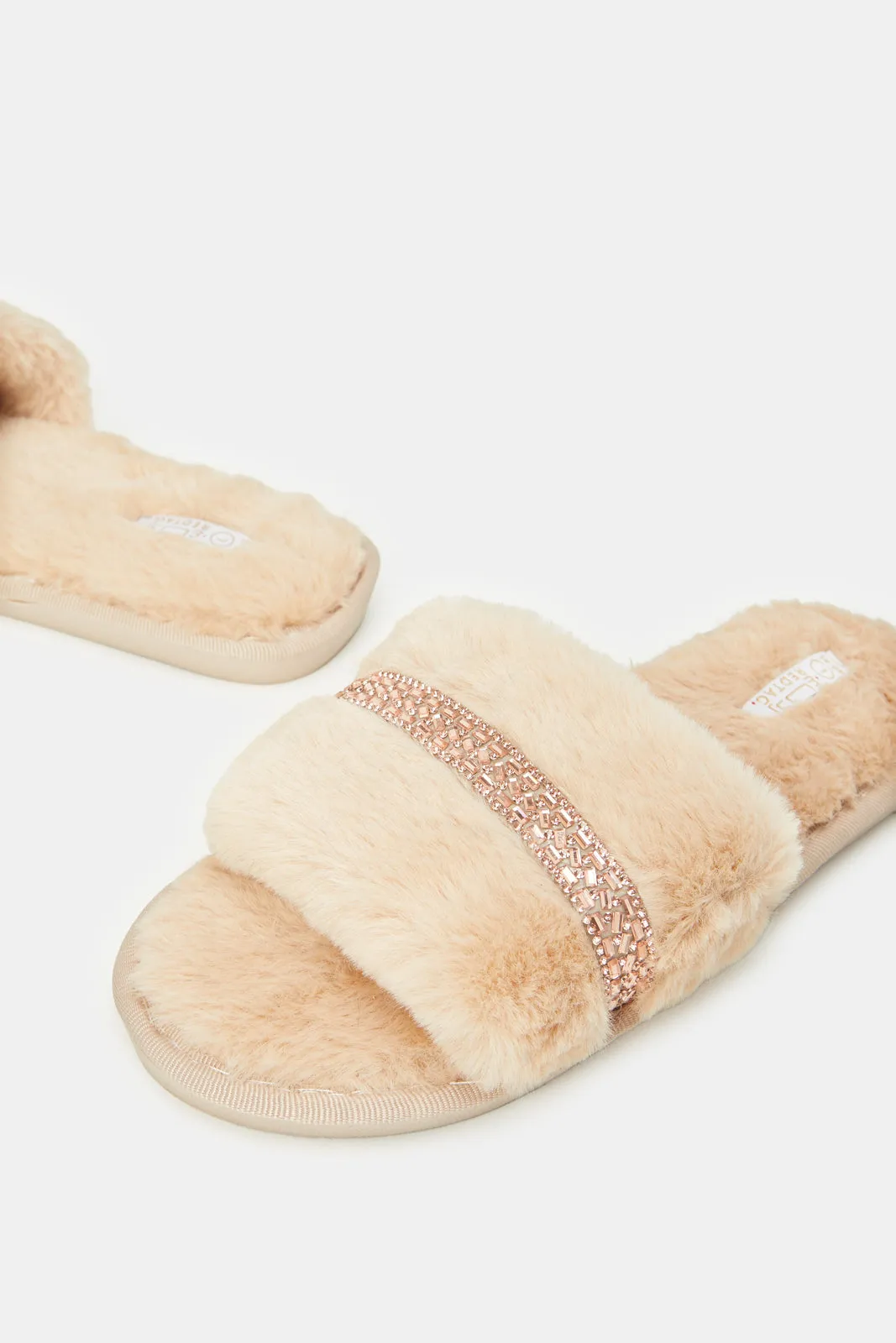 Women Beige Embellished Slipper