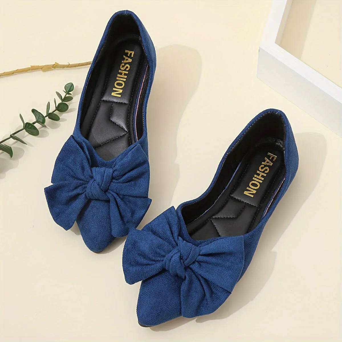 Women's Bowknot Decor Flat Shoes, Casual Point Toe Slip On Shoes, Lightweight & Comfortable Shoes