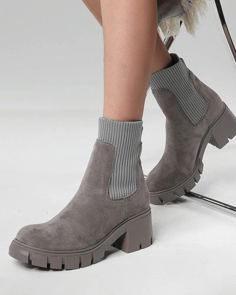 Women's Fashion Outdoor Color-Blocking Round Toe Chunky Heel Ankle Boots