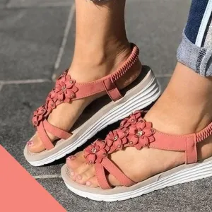 Women's Summer Flower Wedge Sandals